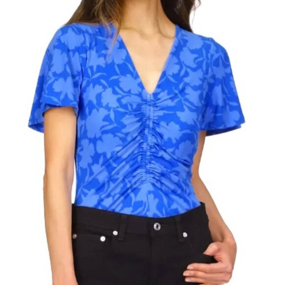 NEW Michael Kors Womens M Printed Ruched Flutter Grecian Blue - Picture 1 of 8